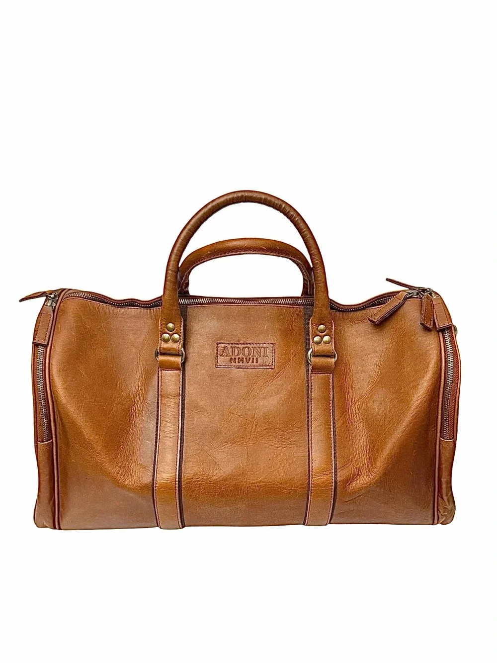 Adoni MMVLL Brown Leather Duffel Weekender Travel Bag 20x10x9 New